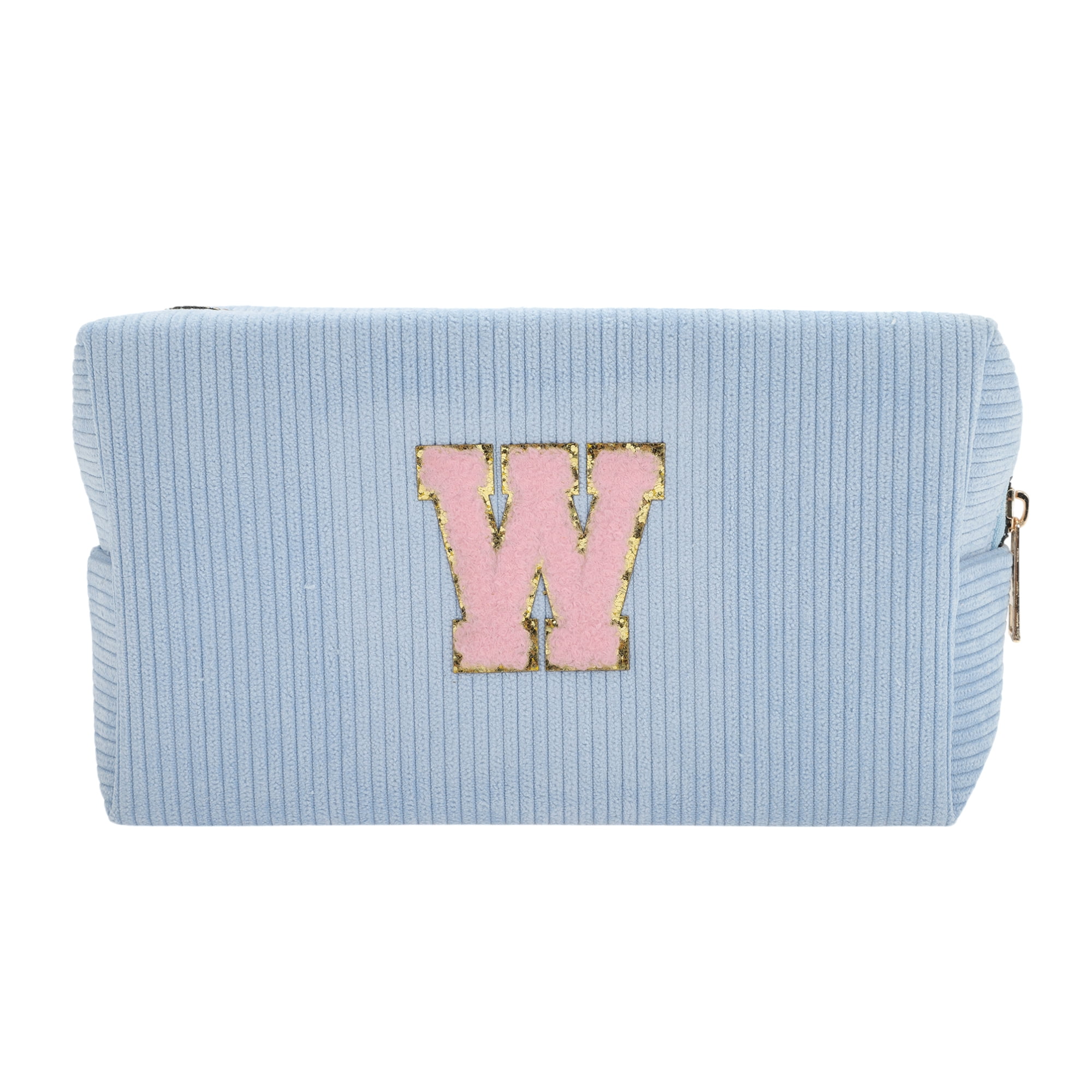 Unique Bargains 1 Pc Corduroy Rectangular Letter Makeup Bag Sky Blue [Letter W]