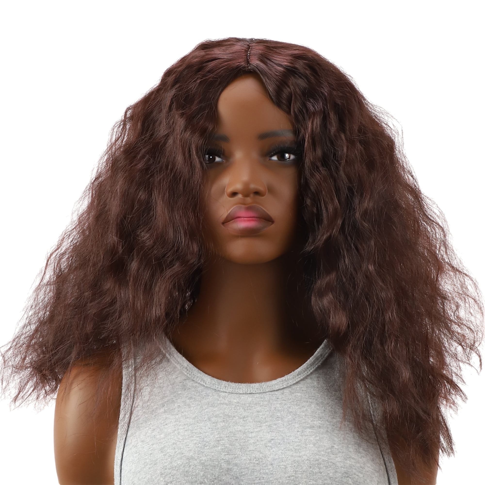 Unique Bargains 1 Pc Corn Curls Hair Wig High Temperature Fiber 22in Human Wig Brown for Women