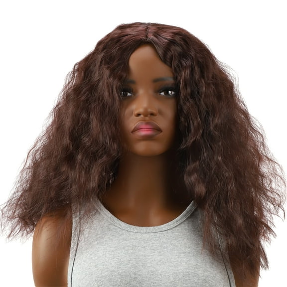 Unique Bargains 1 Pc Corn Curls Hair Wig High Temperature Fiber 22in Human Wig Brown for Women