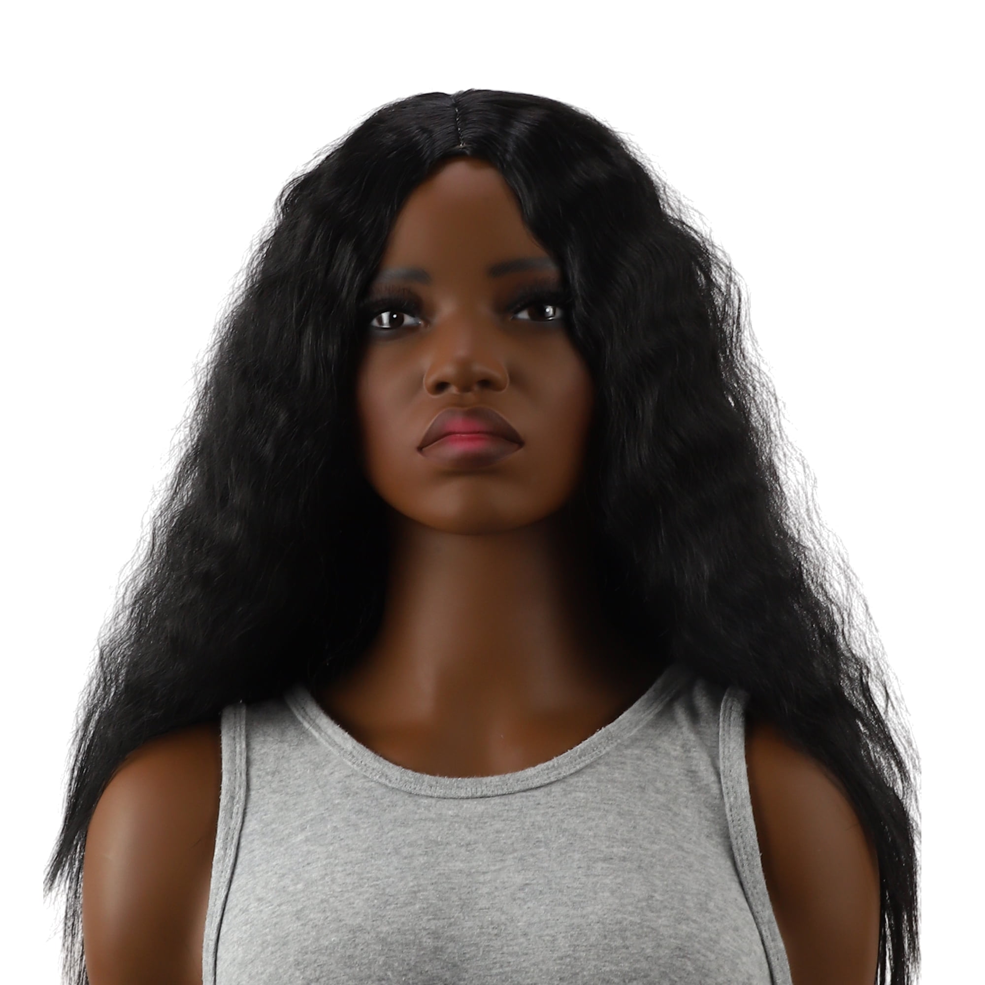 Unique Bargains 1 Pc Corn Curls Hair Wig High Temperature Fiber 24in Human Wig Black for Women
