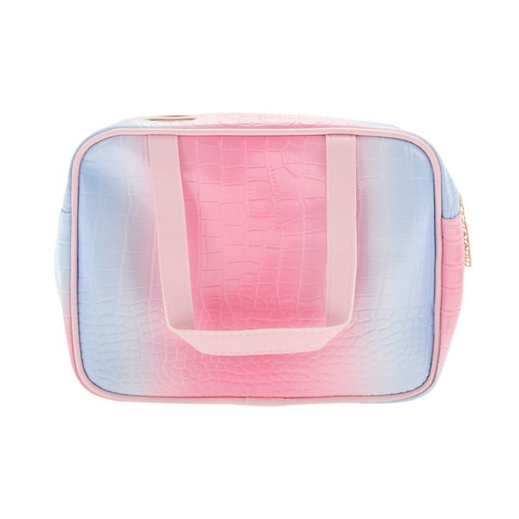 Unique Bargains 1 Pc Crocodile Pattern Handheld Makeup Bag Pink Blue PU