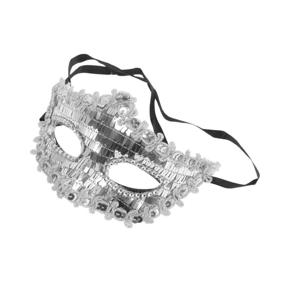 Unique Bargains 1 Pc Crystal Beaded Half Face Party Mask for Masquerade Party Silver Tone