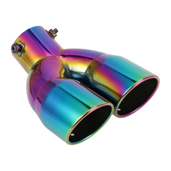 Unique Bargains 1 Pc Curved Slant Cut Dual Exhaust Tip 2.4" Inlet Stainless Steel Assorted Color