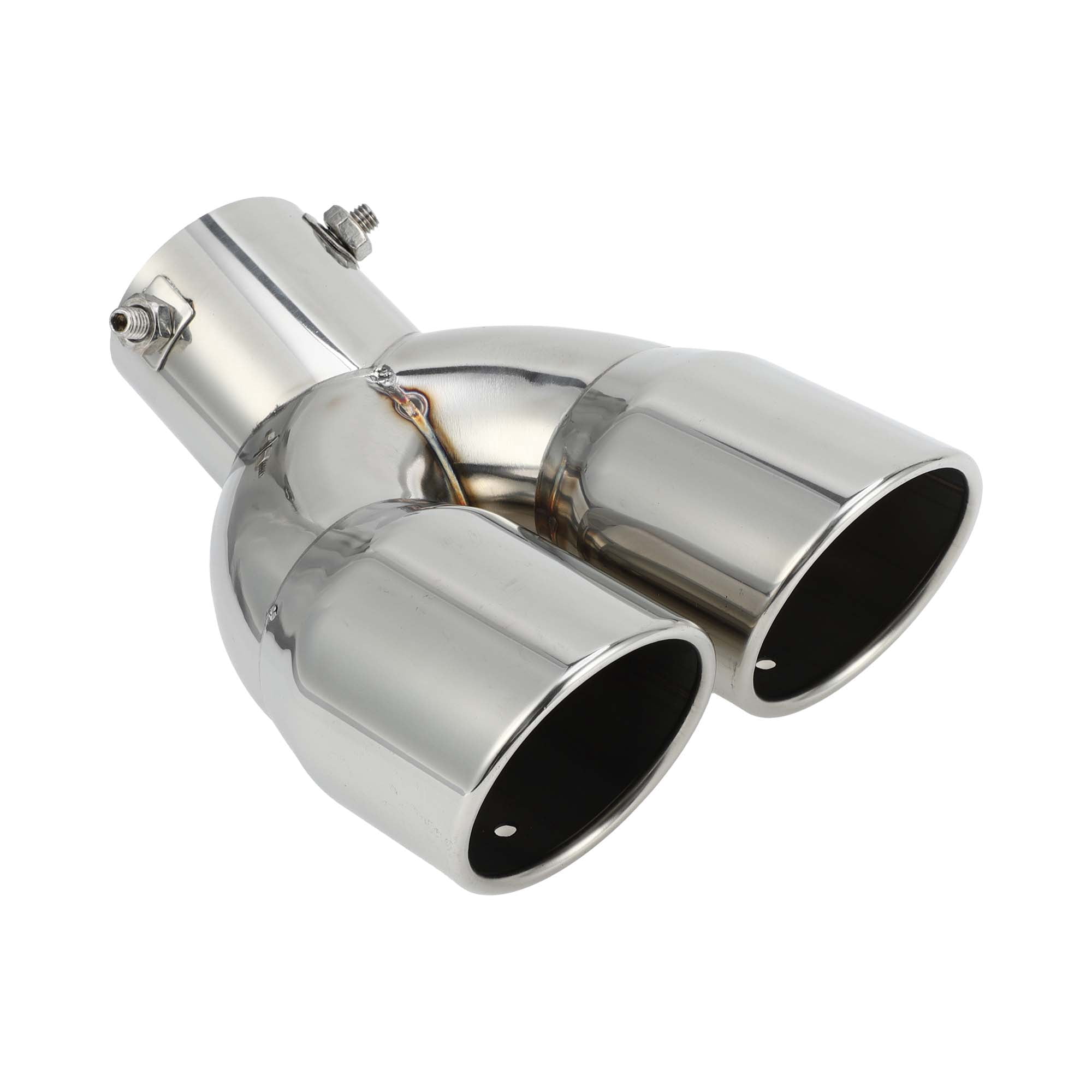 Unique Bargains 1 Pc Curved Slant Cut Dual Exhaust Tip 2.4" Inlet Stainless Steel Silver Tone