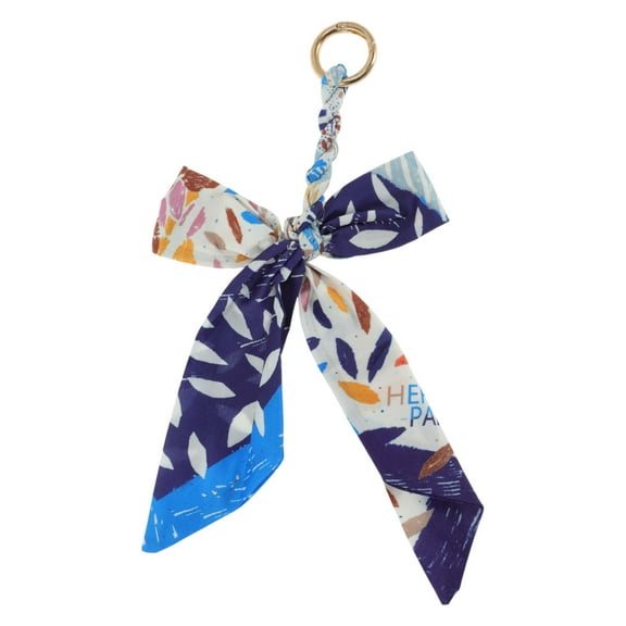 Unique Bargains 1 Pc Cute Bow Doodle Print Bag Charm Decorative Keychain Blue White
