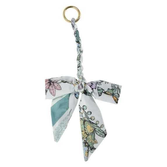 Unique Bargains 1 Pc Cute Bow Floral Bag Charm Decorative Keychain Beige White
