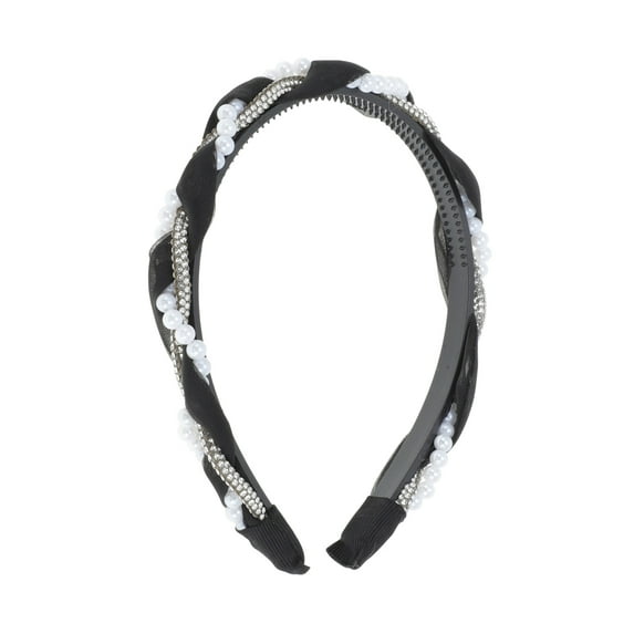 Unique Bargains 1 Pc Cute Braid Pearl Headbands for Women Black
