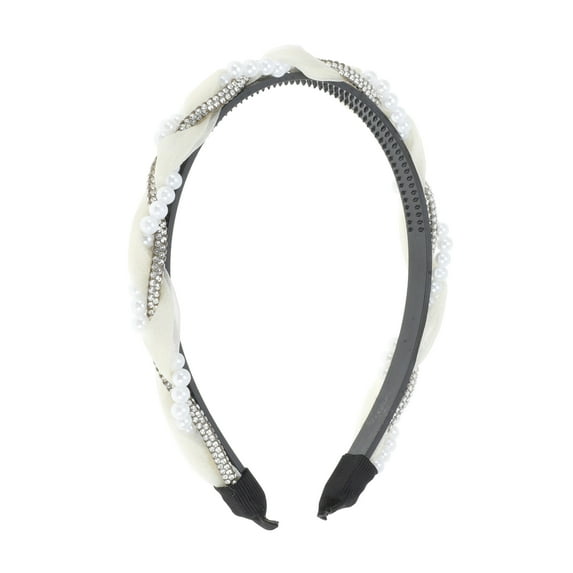 Unique Bargains 1 Pc Cute Braid Pearl Headbands for Women White