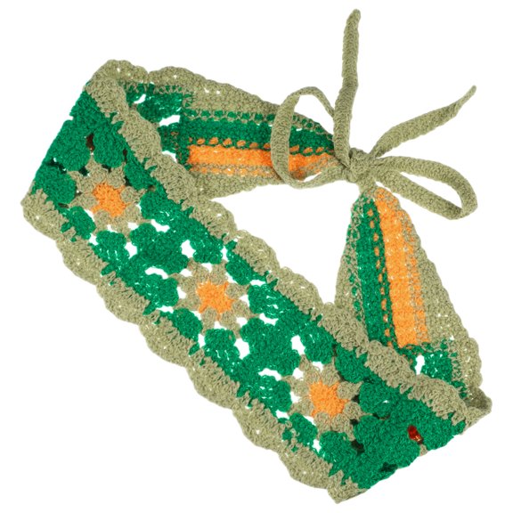 Unique Bargains 1 Pc Cute Hollow Lace Up Knitted CrochetHeadwrap for Women 21.26"x3.15" Green