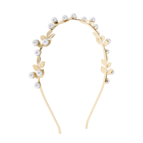 Unique Bargains 1 Pc Cute Pearl Leaf Headbands for Women Gold Tone