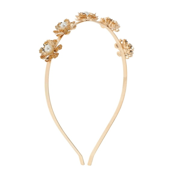 Unique Bargains 1 Pc Cute Small Flower Pearl Headbands for Women Gold Tone