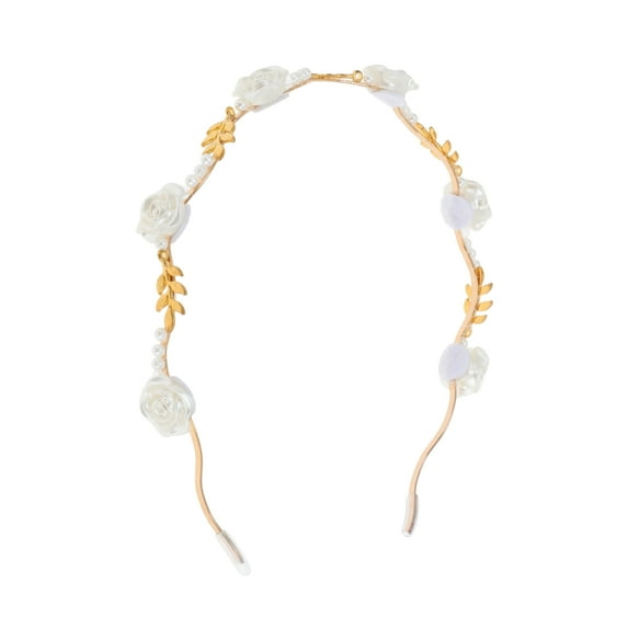 Unique Bargains 1 Pc Cute White Rose Pearl Headbands for Women Gold Tone