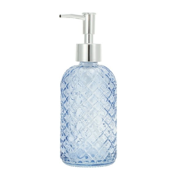 Unique Bargains 1 Pc Cylinder Argyle Soap Dispenser 13.53oz Blue Silver Tone