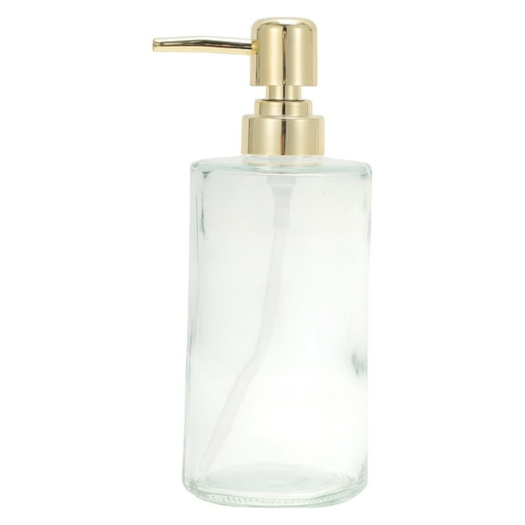 Unique Bargains 1 Pc Cylinder Glossy Soap Dispenser 14.2oz Clear Gold Tone