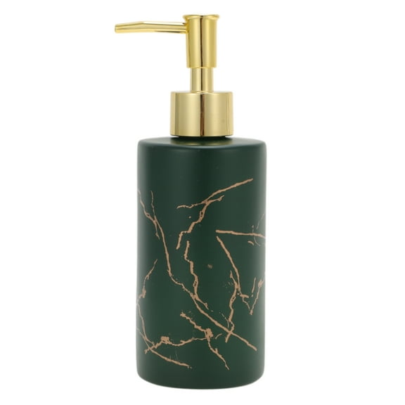 Unique Bargains 1 Pc Cylinder Marble Pattern Soap Dispenser 10.82oz Green Gold Tone