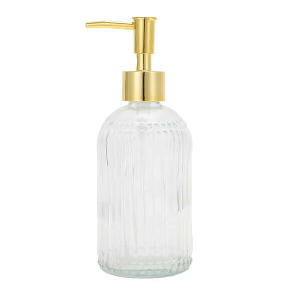 Unique Bargains 1 Pc Cylinder Vertical Stripes Soap Dispenser 12.17oz Clear Gold Tone