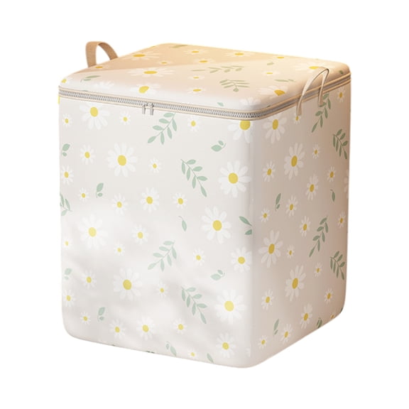 Unique Bargains 1 Pc Daisies Pattern Storage Bag Storage Bins 19.69"x15.75"x19.69" Beige Non-woven Fabric