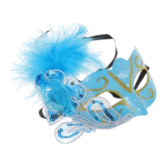 Unique Bargains 1 Pc Dancing Queen Feather Half Face Party Mask for Masquerade Party Blue