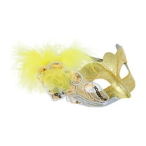 Unique Bargains 1 Pc Dancing Queen Feather Half Face Party Mask for Masquerade Party Gold Tone
