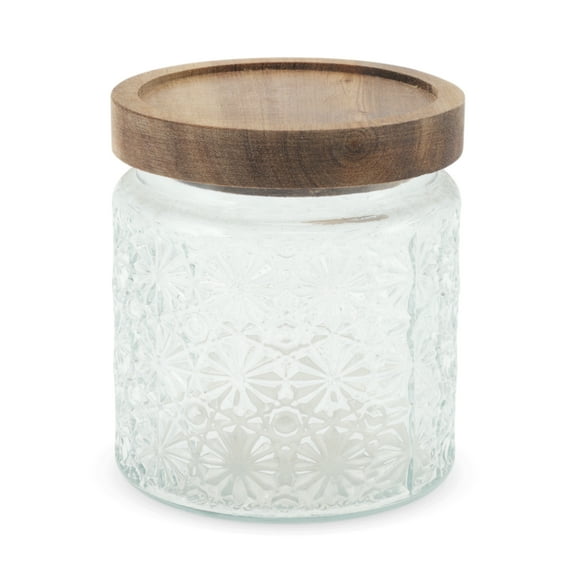 Unique Bargains 1 Pc Decorative Glass Jar with Lid Ice Crystal Pattern Multipurpose Containers ["15.22oz"]