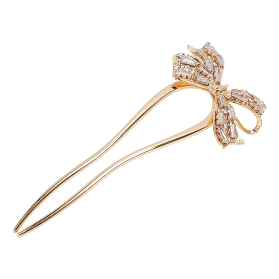 Unique Bargains 1 Pc Decorative Hairpin Fashion U-shaped Bow Hair Hairpin for Women Gold Tone