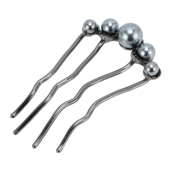 Unique Bargains 1 Pc Decorative Hairpin Fashion U-shaped Faux Pearls Hair Hairpin for Women Black