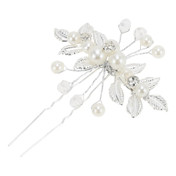 Unique Bargains 1 Pc Decorative Hairpin U-shaped Faux Pearls Hair Hairpin for Women Silver Tone