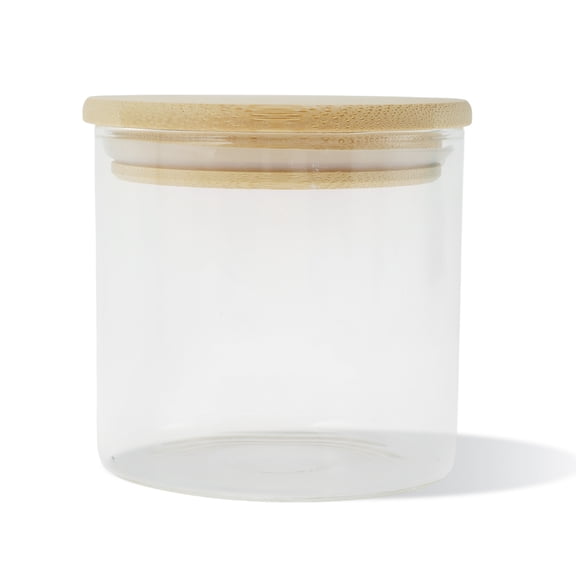 Unique Bargains 1 Pc Decorative Jars Durable 12.35oz with Bamboo Lid Clear Organizing Jars 3.15" Height Wood Color Clear