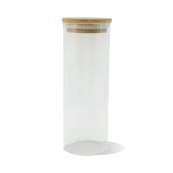 Unique Bargains 1 Pc Decorative Jars Durable 17.64oz with Bamboo Lid Clear Organizing Jars 7.09" Height Wood Color Clear