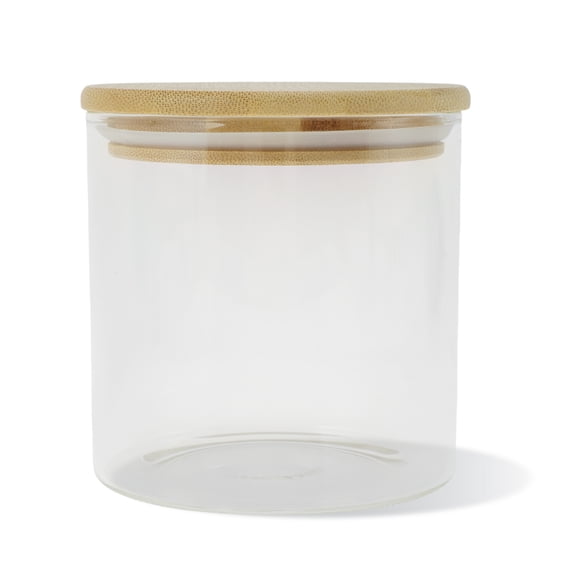 Unique Bargains 1 Pc Decorative Jars Durable 22.93oz with Bamboo Lid Clear Organizing Jars 3.94" Height Wood Color Clear