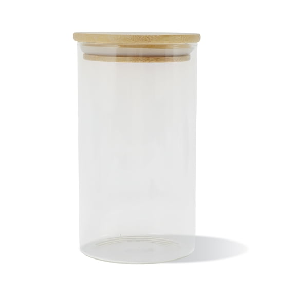 Unique Bargains 1 Pc Decorative Jars Durable 24.69oz with Bamboo Lid Clear Organizing Jars 5.91" Height Wood Color Clear