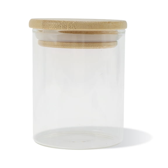 Unique Bargains 1 Pc Decorative Jars Durable 7.05oz with Bamboo Lid Clear Organizing Jars 3.15" Height Wood Color Clear