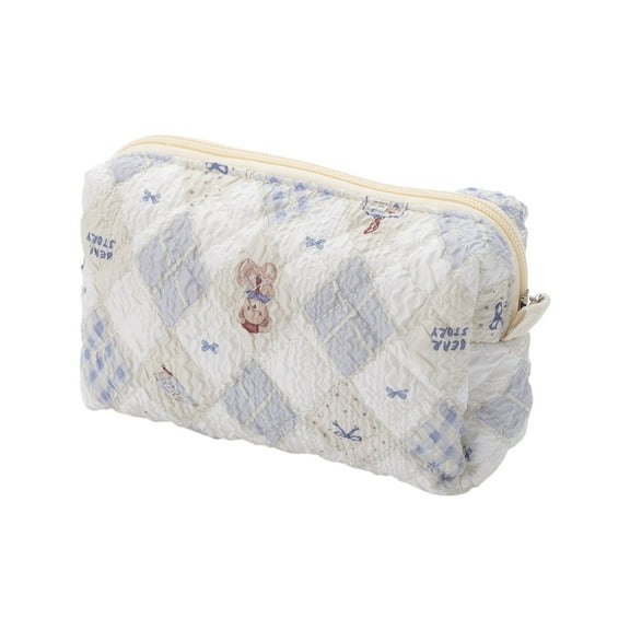 Unique Bargains 1 Pc Diamond-shaped Makeup Bag for Travel Blue Cotton