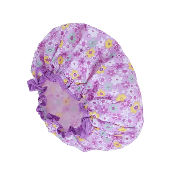 Unique Bargains 1 Pc Ditsy Floral Double Layer Shower Cap for Bathroom Purple PE Polyester