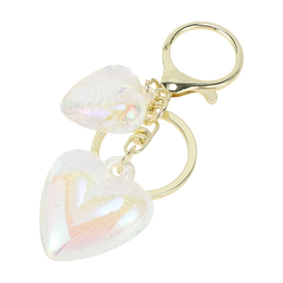 Unique Bargains 1 Pc Double Heart Keychain White Acrylic Metal