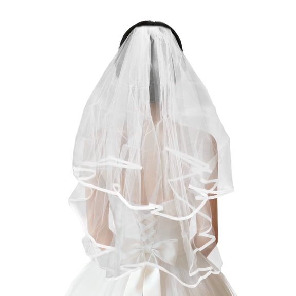 Unique Bargains 1 Pc Double Layer Edged Veil Short Plastic Comb Wedding Veil for Party Natural White Mesh