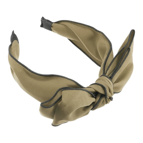 Unique Bargains 1 Pc Double Layered Bow Knot Headband Hairband for Women Khaki 2.6 Inch Wide