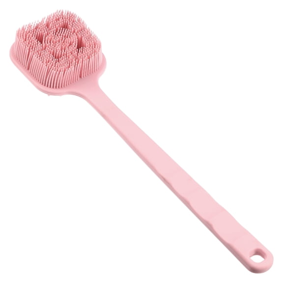 Unique Bargains 1 Pc Double Side Long Handle Bath Brush Back Scrubber for Bath 14.37" Length Pink