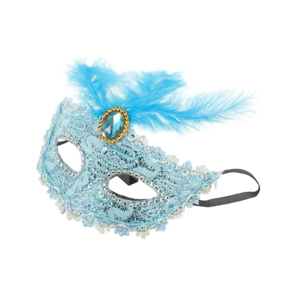 Unique Bargains 1 Pc Dragon Pattern Feather Half Face Party Mask for Masquerade Party Blue