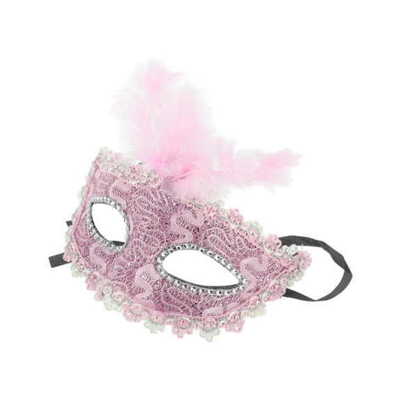 Unique Bargains 1 Pc Dragon Pattern Feather Half Face Party Mask for Masquerade Party Pink