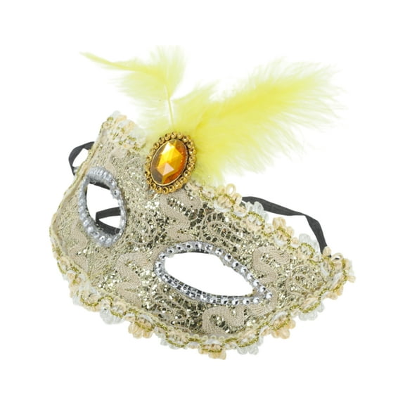 Unique Bargains 1 Pc Dragon Pattern Feather Half Face Party Mask for Masquerade Party Yellow
