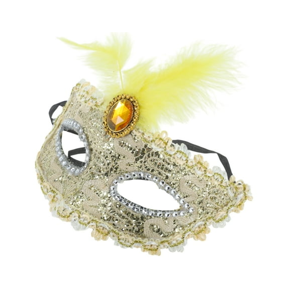 Unique Bargains 1 Pc Dragon Pattern Feather Half Face Party Mask for Masquerade Party Yellow