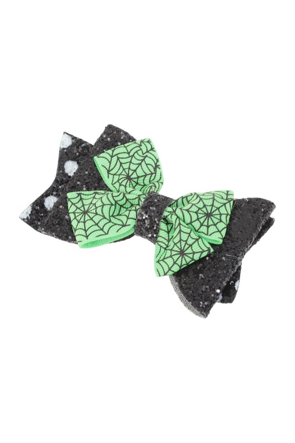 1 Pc Duckbill Clip Halloween Bow Spiderweb Hair Clip for Women Black Green