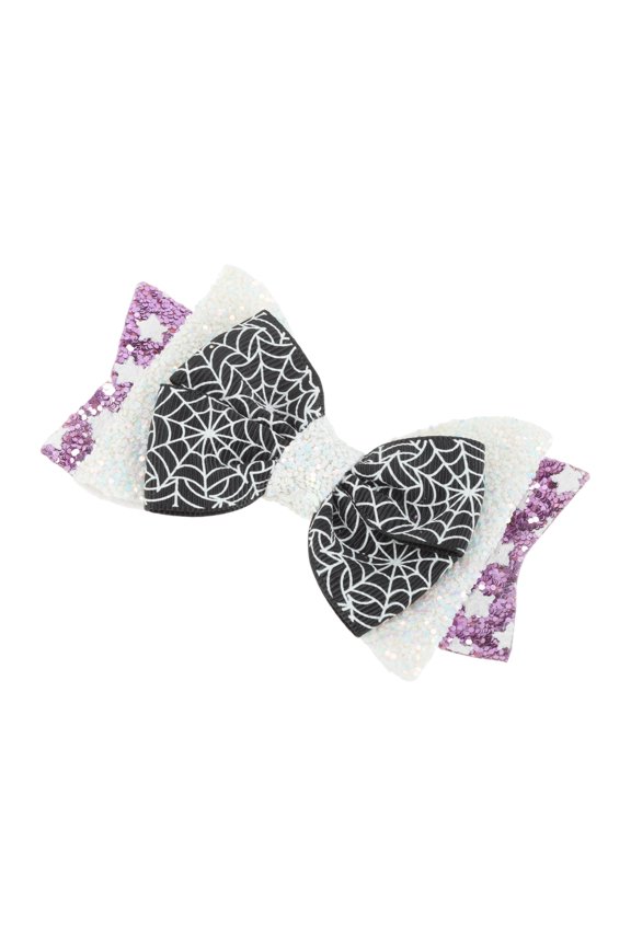 1 Pc Duckbill Clip Halloween Bow Spiderweb Hair Clip for Women Black Purple