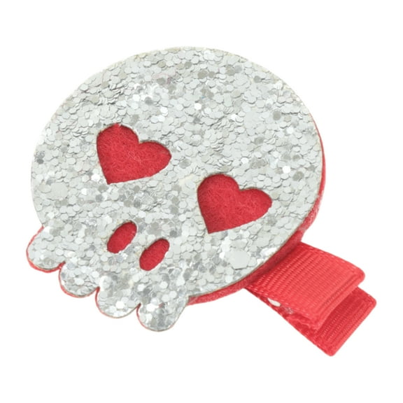 Unique Bargains 1 Pc Duckbill Clip Halloween Skull Hair Clip for Children Red Silver Tone