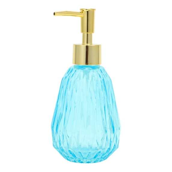 Unique Bargains 1 Pc Durable Argyle Soap Dispenser 11.84oz Blue Gold Tone