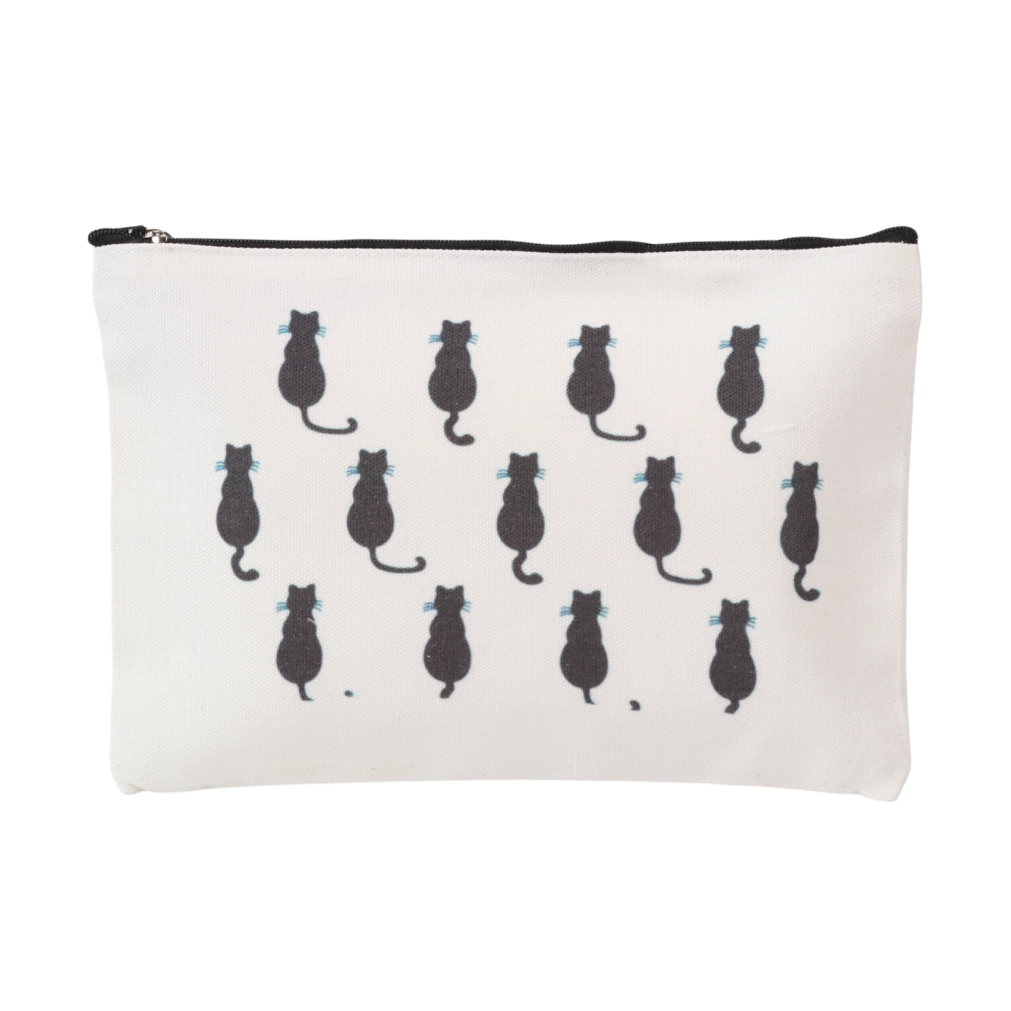 Unique Bargains 1 Pc Durable Cats Print Makeup Bag for Women and Teens in White Color