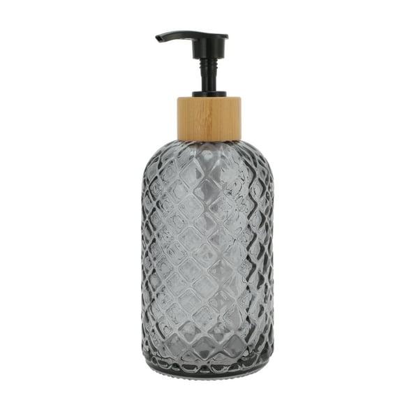Unique Bargains 1 Pc Durable Cylinder Argyle Soap Dispenser 13.53oz Gray Black