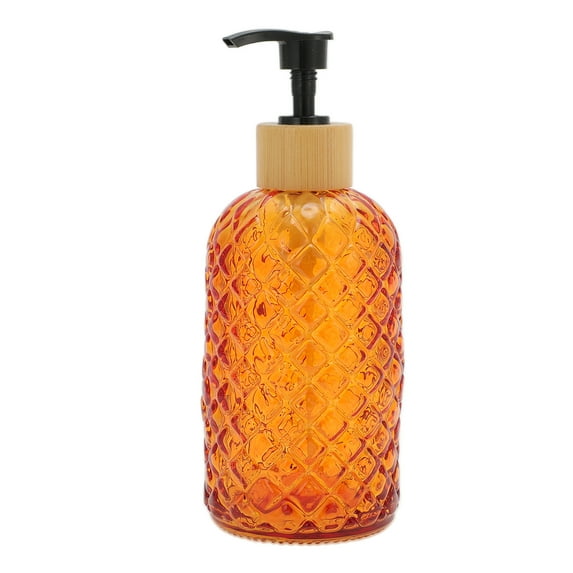 Unique Bargains 1 Pc Durable Cylinder Argyle Soap Dispenser 13.53oz Orange Black