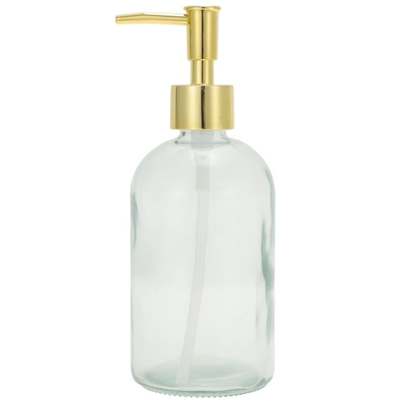 Unique Bargains 1 Pc Durable Cylinder Glossy Soap Dispenser 13.53oz Clear Gold Tone
